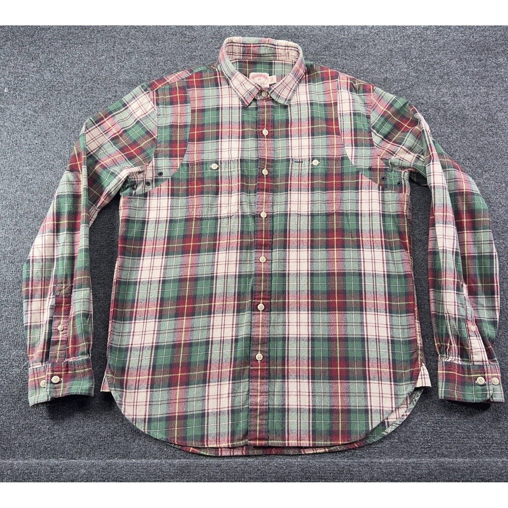 Brooks Brothers Mens M Green Red Plaid Flannel Button Down 1818 Xmas Colors
